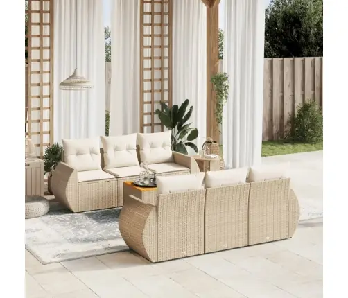 7-Daļīgs Dārza Dīvāna Komplekts, Matrači, Bēša Pe Rotangpalma Vidaxl