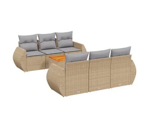 7-Daļīgs Dārza Dīvāna Komplekts, Matrači, Bēša Pe Rotangpalma Vidaxl