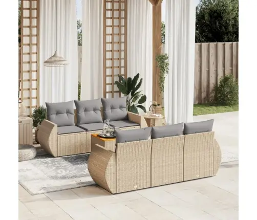 7-Daļīgs Dārza Dīvāna Komplekts, Matrači, Bēša Pe Rotangpalma Vidaxl