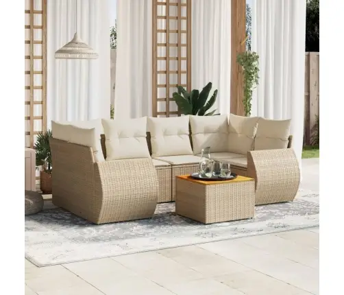 7-Daļīgs Dārza Dīvāna Komplekts, Matrači, Bēša Pe Rotangpalma Vidaxl