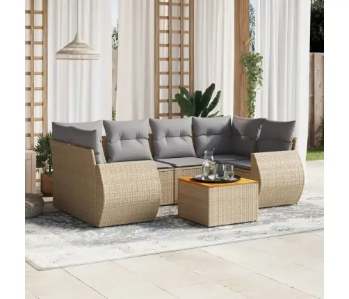 Sofos Komplektas Su Pagalvėlėmis, 7 Dalių, Smėlio, Poliratanas