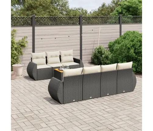 Sofos Komplektas Su Pagalvėlėmis, 8 Dalių, Juodas, Poliratanas