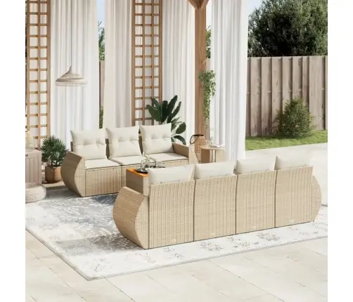 Sofos Komplektas Su Pagalvėlėmis, 8 Dalių, Smėlio, Poliratanas