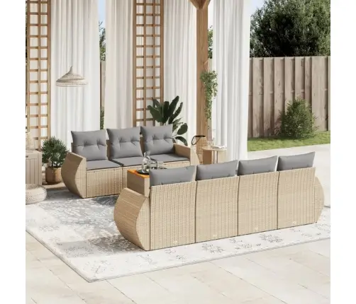 Sofos Komplektas Su Pagalvėlėmis, 8 Dalių, Smėlio, Poliratanas