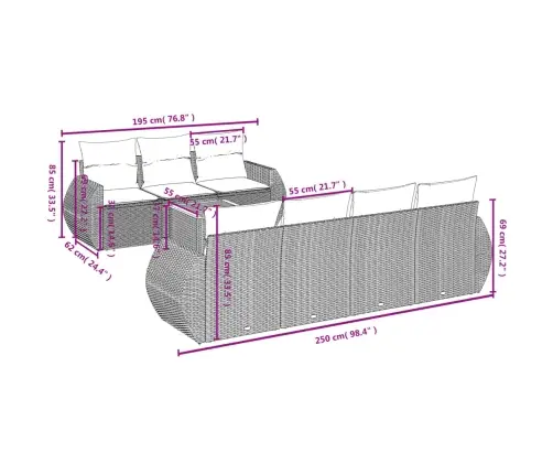 8-Osaline Aiadiivani Komplekt Patjadega, Hall, Polürotang