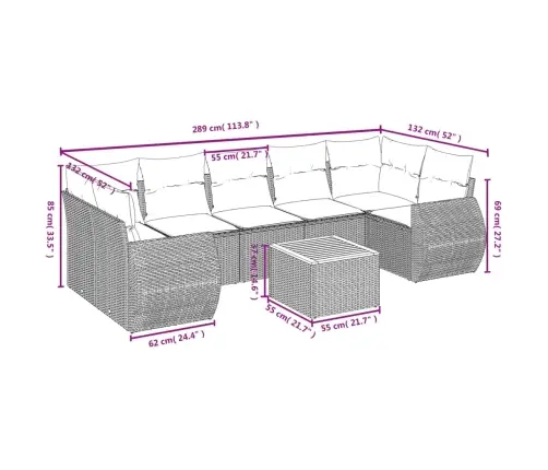 8-Daļīgs Dārza Dīvāna Komplekts Ar Matračiem, Pelēks Pe Pinums Vidaxl