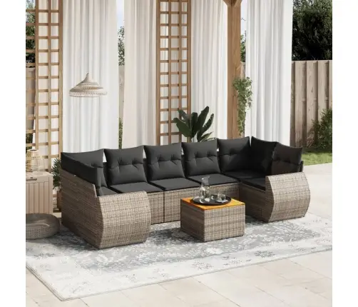 8-Daļīgs Dārza Dīvāna Komplekts Ar Matračiem, Pelēks Pe Pinums Vidaxl