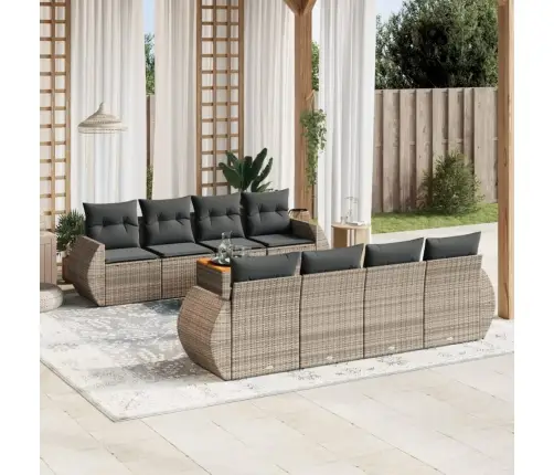 9-Daļīgs Dārza Dīvāna Komplekts Ar Matračiem, Pelēks Pe Pinums Vidaxl