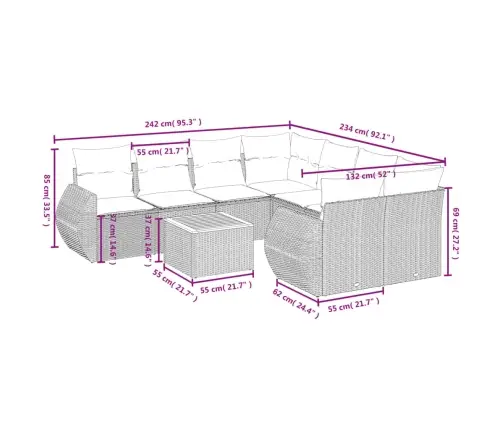 9-Daļīgs Dārza Dīvāna Komplekts, Matrači, Melna Pe Rotangpalma Vidaxl