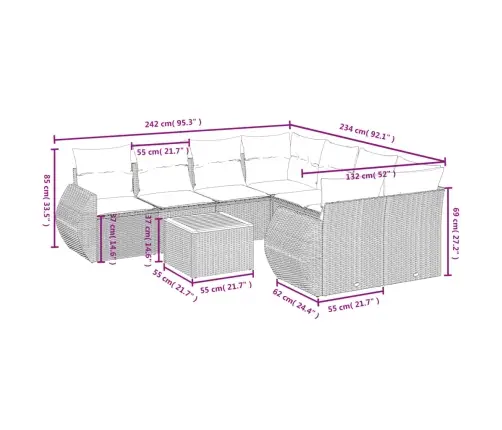 9-Osaline Aiadiivani Komplekt Patjadega, Beež, Polürotang