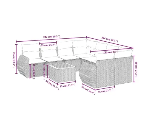 Sofos Komplektas Su Pagalvėlėmis, 9 Dalių, Pilkas, Poliratanas