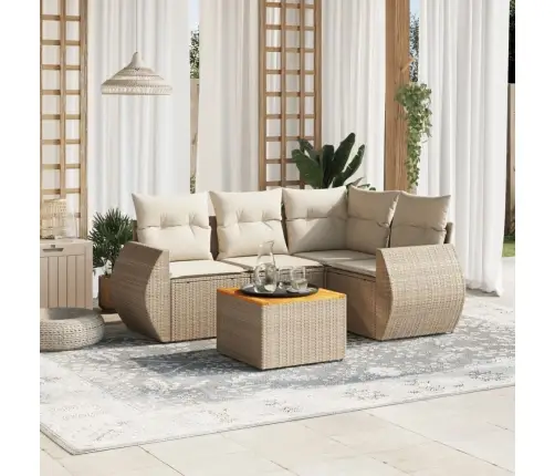 Sofos Komplektas Su Pagalvėlėmis, 5 Dalių, Smėlio, Poliratanas