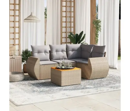 Sofos Komplektas Su Pagalvėlėmis, 5 Dalių, Smėlio, Poliratanas