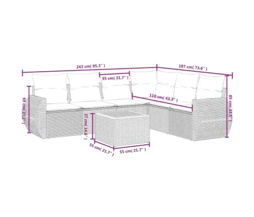Sofos Komplektas Su Pagalvėlėmis, 7 Dalių, Juodas, Poliratanas