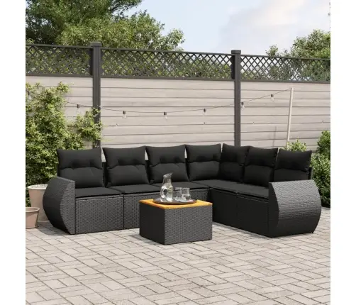 Sofos Komplektas Su Pagalvėlėmis, 7 Dalių, Juodas, Poliratanas