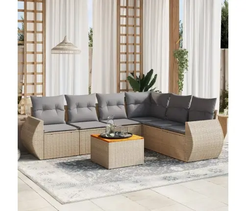 7-Daļīgs Dārza Dīvāna Komplekts, Matrači, Bēša Pe Rotangpalma Vidaxl