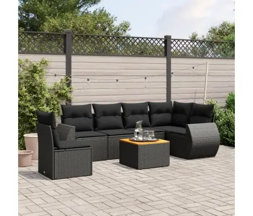 7-Daļīgs Dārza Dīvāna Komplekts Ar Matračiem, Melna Pe Vidaxl