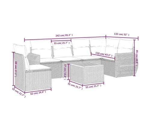 7-Daļīgs Dārza Dīvāna Komplekts Ar Matračiem, Melna Pe Vidaxl