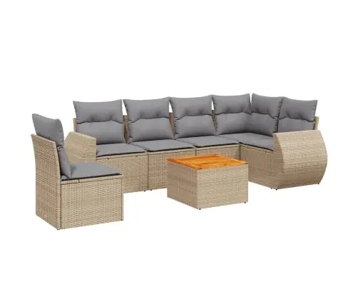 Sofos Komplektas Su Pagalvėlėmis, 7 Dalių, Smėlio, Poliratanas