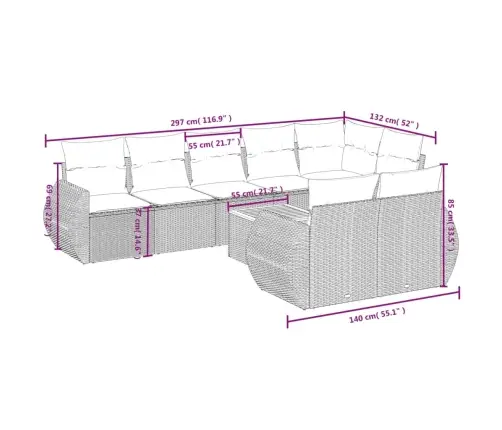 9-Osaline Aiadiivani Komplekt Patjadega, Beež, Polürotang