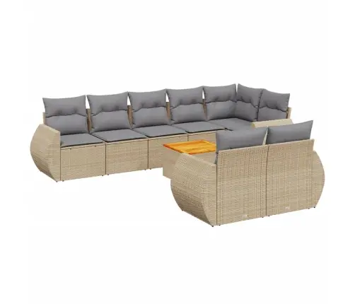 9-Daļīgs Dārza Dīvānu Komplekts, Matrači, Bēša Pe Rotangpalma Vidaxl