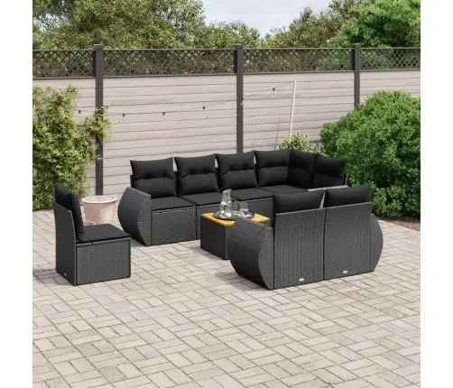 9-Daļīgs Dārza Dīvāna Komplekts, Matrači, Melna Pe Rotangpalma Vidaxl