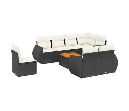 9-Daļīgs Dārza Dīvāna Komplekts, Matrači, Melna Pe Rotangpalma Vidaxl