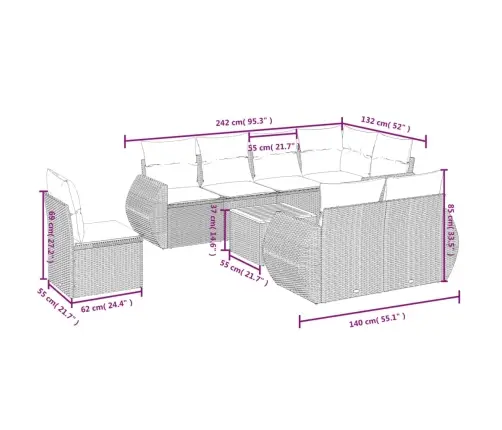 9-Daļīgs Dārza Dīvāna Komplekts, Matrači, Melna Pe Rotangpalma Vidaxl