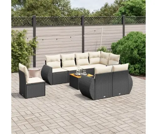 9-Daļīgs Dārza Dīvāna Komplekts, Matrači, Melna Pe Rotangpalma Vidaxl