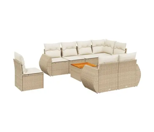 9-Daļīgs Dārza Dīvānu Komplekts, Matrači, Bēša Pe Rotangpalma Vidaxl