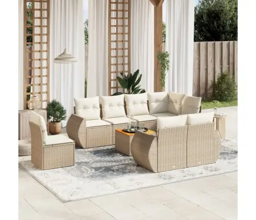 9-Daļīgs Dārza Dīvānu Komplekts, Matrači, Bēša Pe Rotangpalma Vidaxl