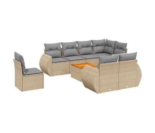 9-Daļīgs Dārza Dīvānu Komplekts, Matrači, Bēša Pe Rotangpalma Vidaxl