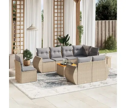 9-Daļīgs Dārza Dīvānu Komplekts, Matrači, Bēša Pe Rotangpalma Vidaxl