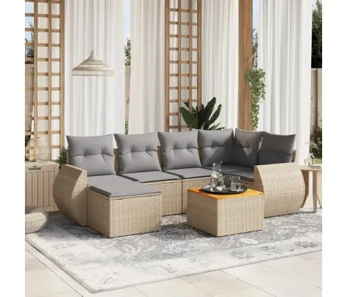 Sofos Komplektas Su Pagalvėlėmis, 7 Dalių, Smėlio, Poliratanas