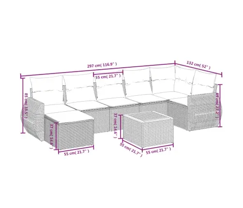 8-Daļīgs Dārza Dīvāna Komplekts, Matrači, Bēša Pe Rotangpalma Vidaxl