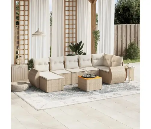 8-Daļīgs Dārza Dīvāna Komplekts, Matrači, Bēša Pe Rotangpalma Vidaxl