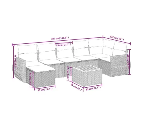 8-Daļīgs Dārza Dīvāna Komplekts Ar Matračiem, Pelēks Pe Pinums Vidaxl