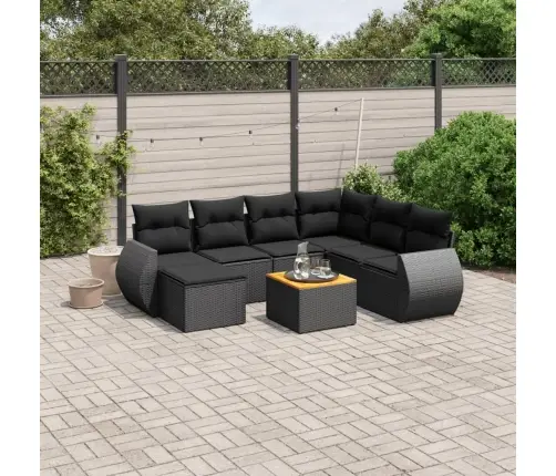 Sofos Komplektas Su Pagalvėlėmis, 8 Dalių, Juodas, Poliratanas