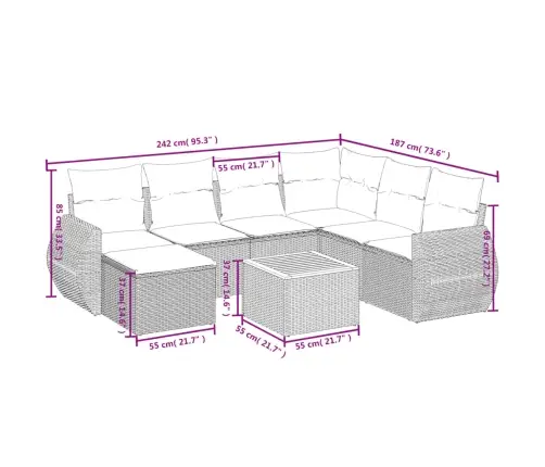 Sofos Komplektas Su Pagalvėlėmis, 8 Dalių, Smėlio, Poliratanas