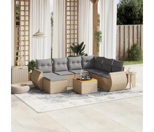 8-Daļīgs Dārza Dīvāna Komplekts, Matrači, Bēša Pe Rotangpalma Vidaxl