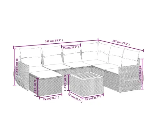 8-Daļīgs Dārza Dīvāna Komplekts Ar Matračiem, Pelēks Pe Pinums Vidaxl