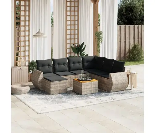 8-Daļīgs Dārza Dīvāna Komplekts Ar Matračiem, Pelēks Pe Pinums Vidaxl