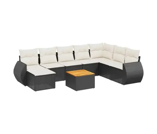 9-Daļīgs Dārza Dīvāna Komplekts, Matrači, Melna Pe Rotangpalma Vidaxl