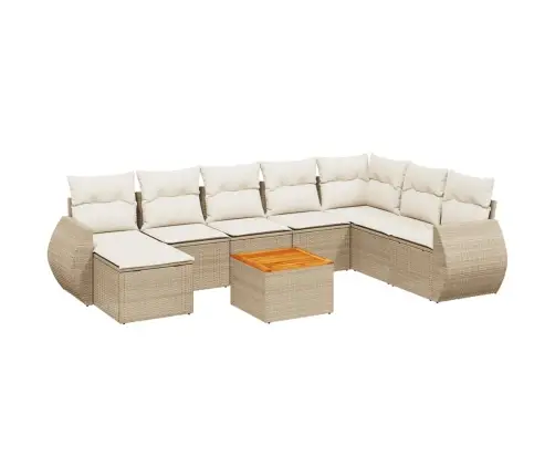 9-Daļīgs Dārza Dīvānu Komplekts, Matrači, Bēša Pe Rotangpalma Vidaxl