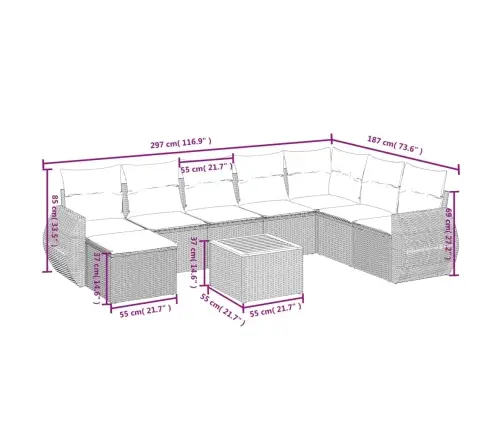 9-Daļīgs Dārza Dīvānu Komplekts, Matrači, Bēša Pe Rotangpalma Vidaxl