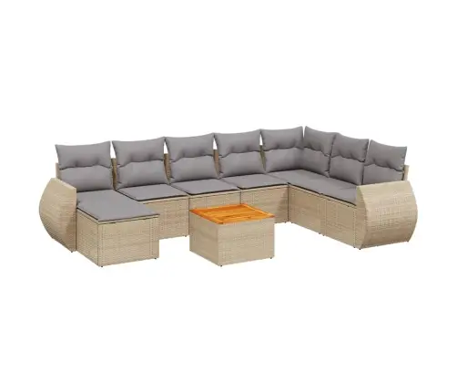 9-Daļīgs Dārza Dīvānu Komplekts, Matrači, Bēša Pe Rotangpalma Vidaxl