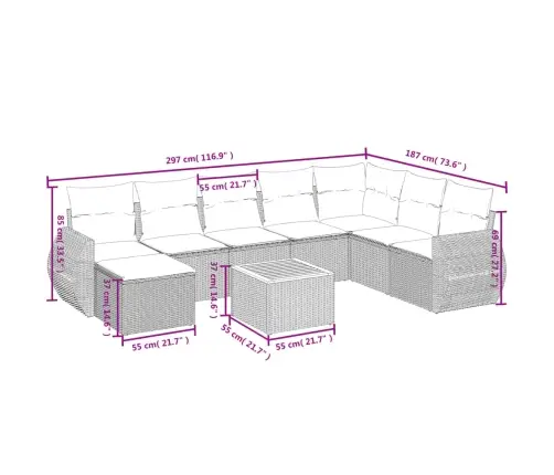 9-Daļīgs Dārza Dīvānu Komplekts, Matrači, Bēša Pe Rotangpalma Vidaxl
