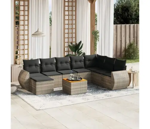 9-Daļīgs Dārza Dīvāna Komplekts Ar Matračiem, Pelēks Pe Pinums Vidaxl