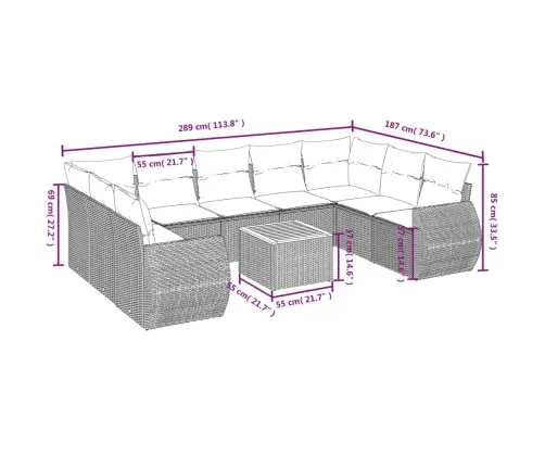 10-Daļīgs Dārza Dīvāna Komplekts, Matrači, Melna Pe Rotangpalma Vidaxl