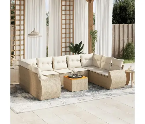 10-Daļīgs Dārza Dīvāna Komplekts, Matrači, Bēša Pe Rotangpalma Vidaxl